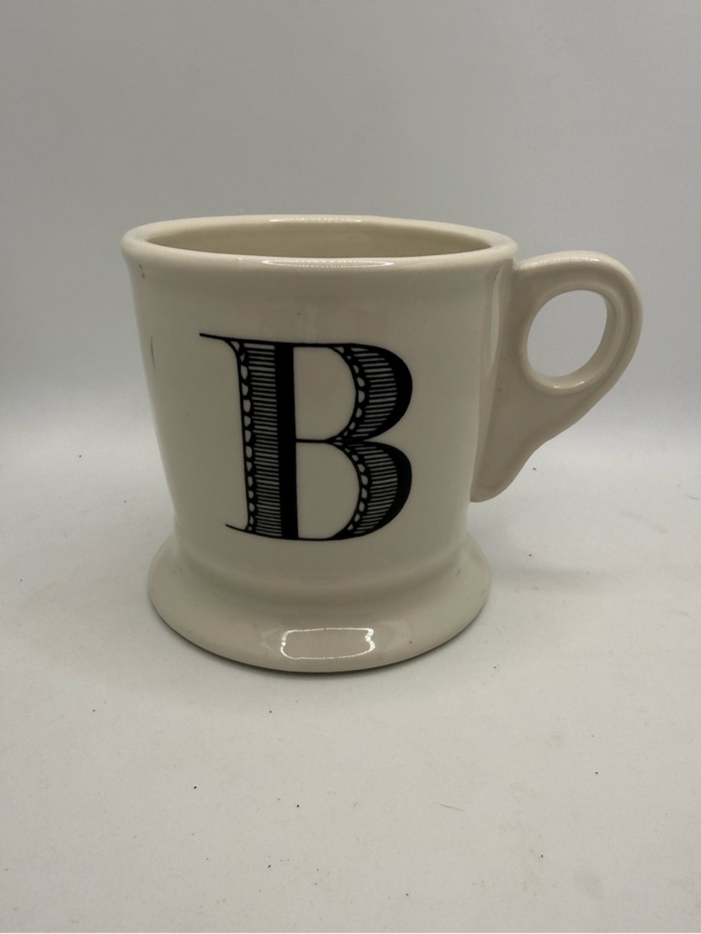 Anthropologie Mug White - Black Coffee Cup Pedestal Classic 'B' Initial Monogram